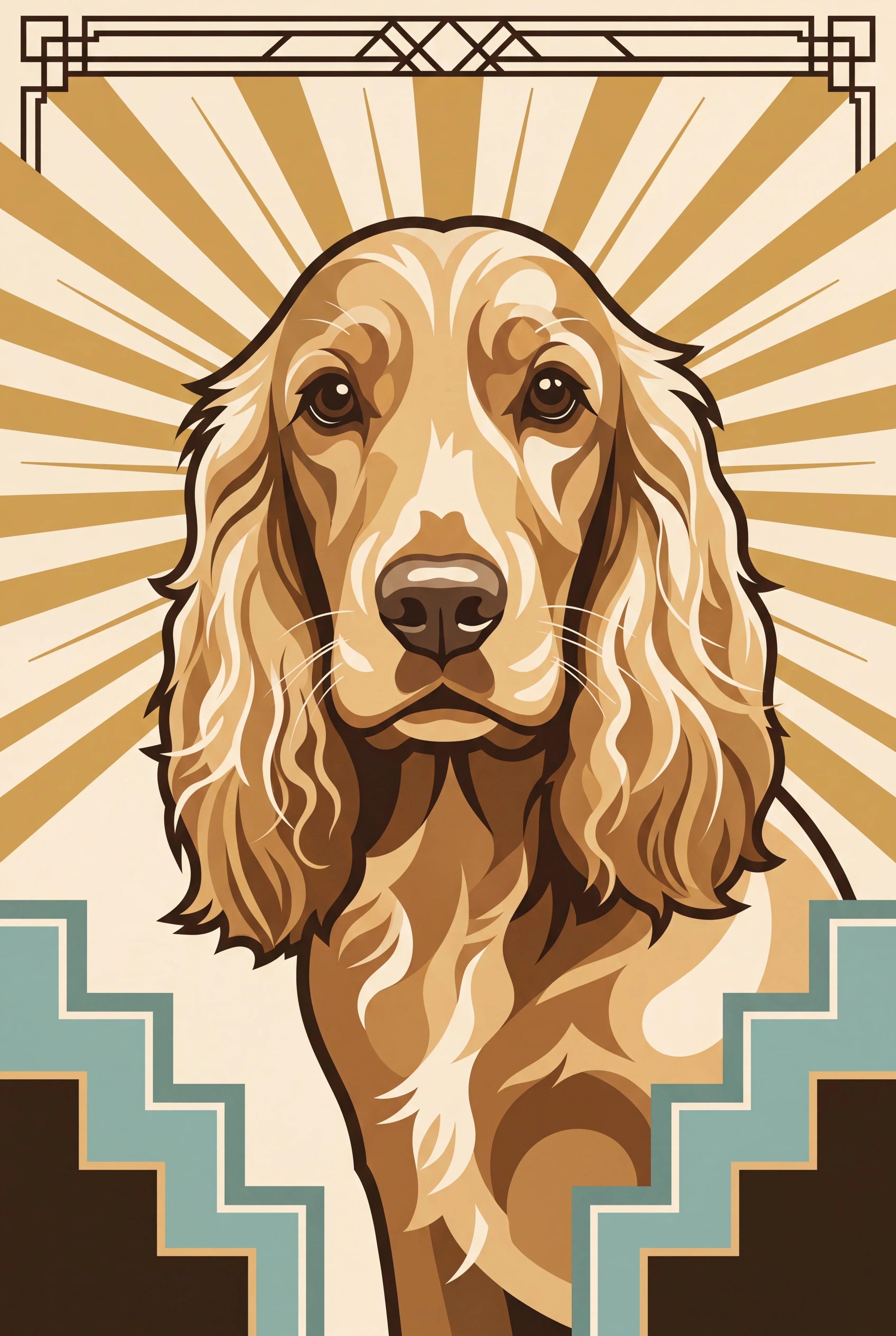 Art Deco Luxe pet portrait of a English Cocker Spaniel, framed fine-art print