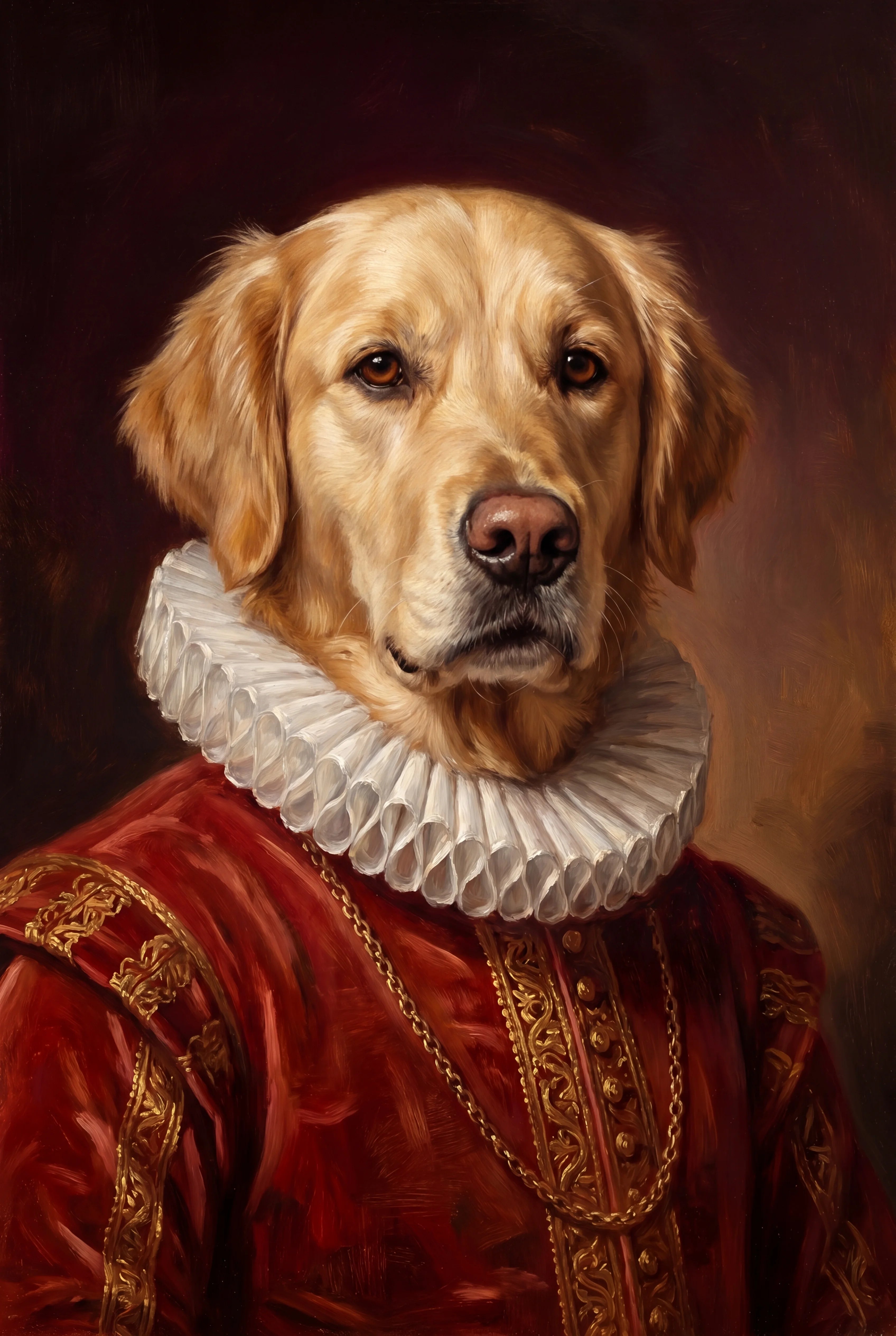 Classic Renaissance Royal pet portrait of a Golden Retriever, framed fine-art print