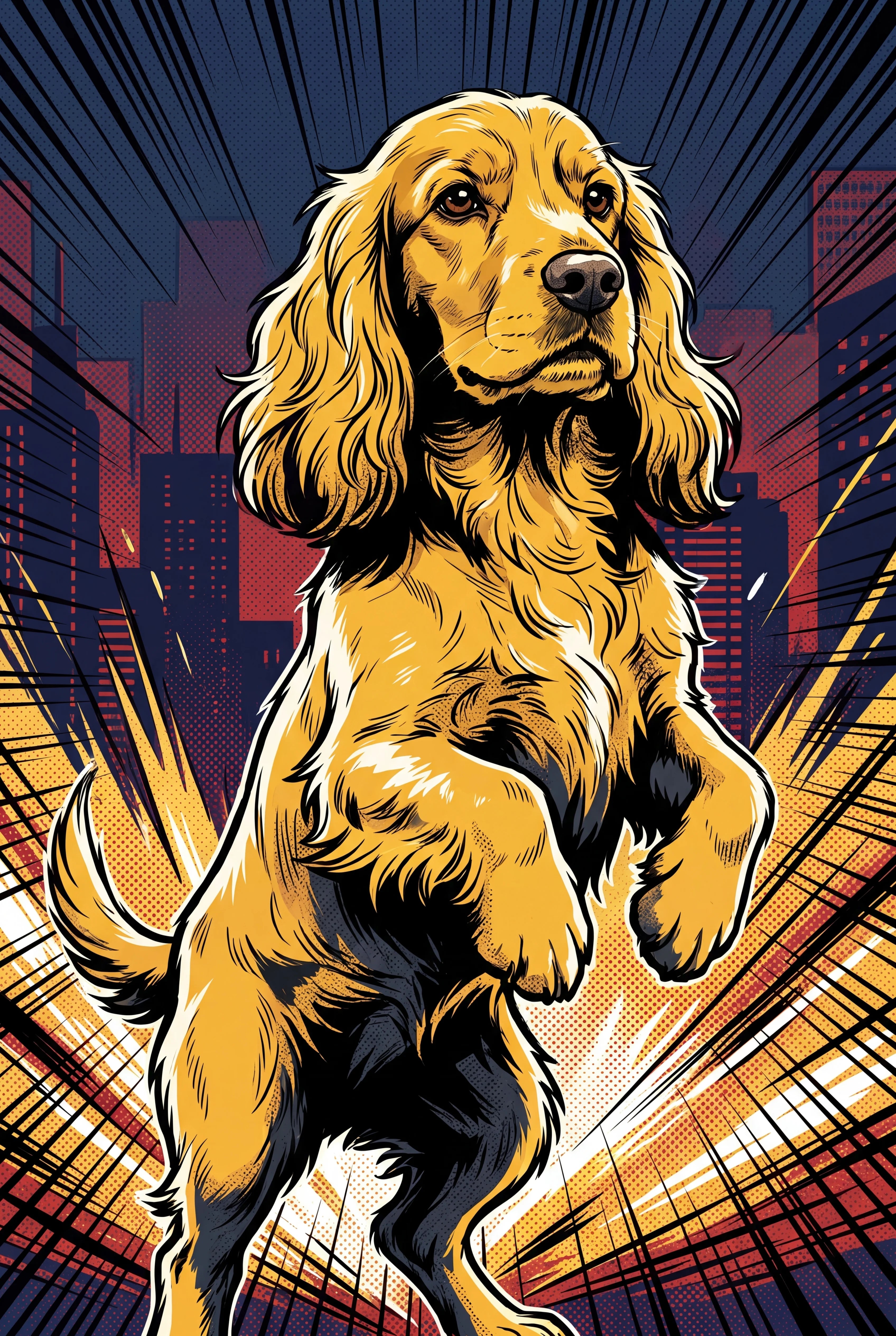 Comic Book Hero pet portrait of a English Cocker Spaniel, framed fine-art print