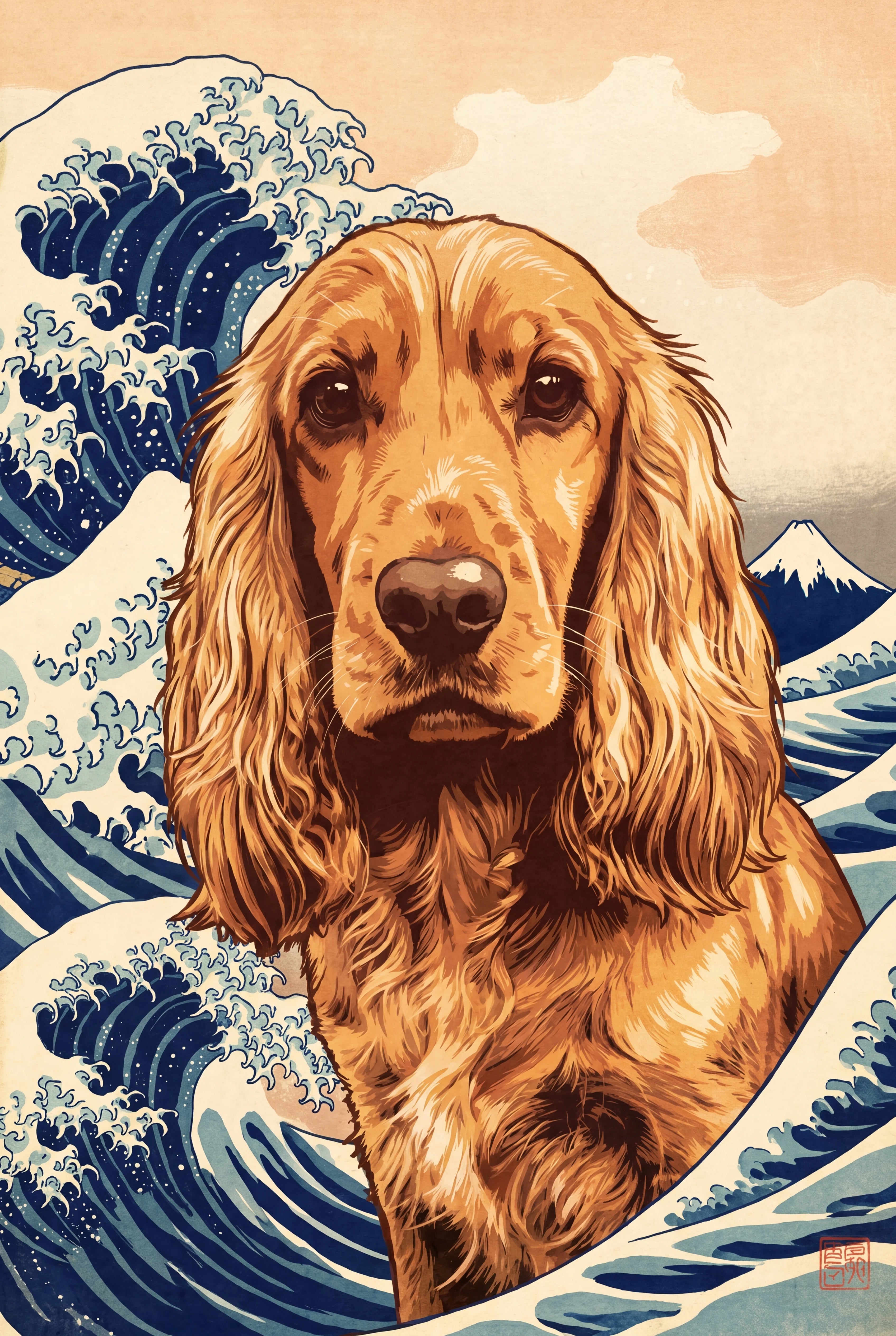 Japanese Ukiyo-e Great Wave Fusion Pet Portrait